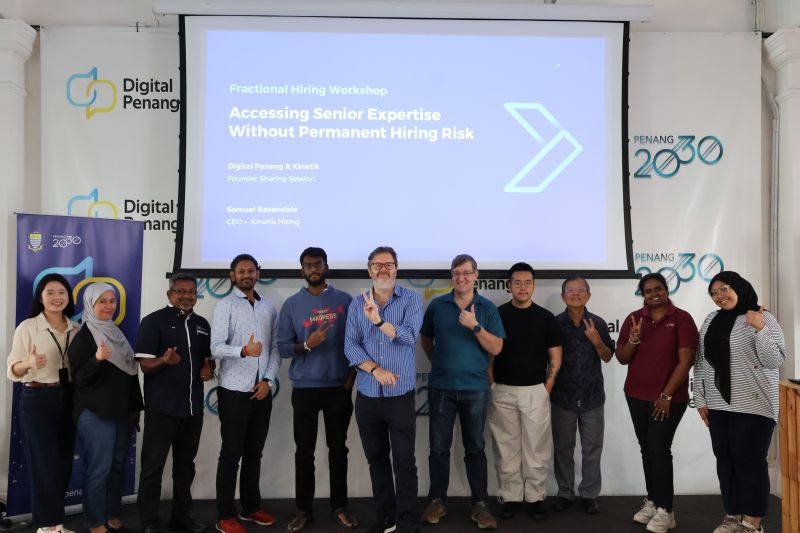 Group photograph at the Digital Penang and Kinetik fractional hiring workshop